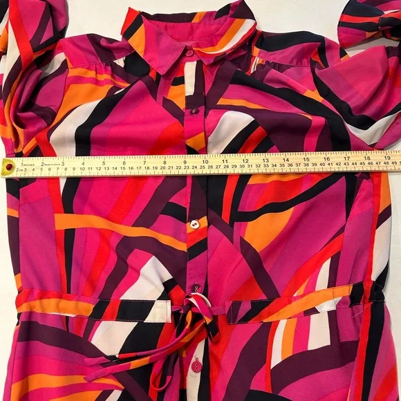 Trina Turk Nat Drawstring Shirt Dress Pink Geometric Print Size XS - Picture 9 of 16